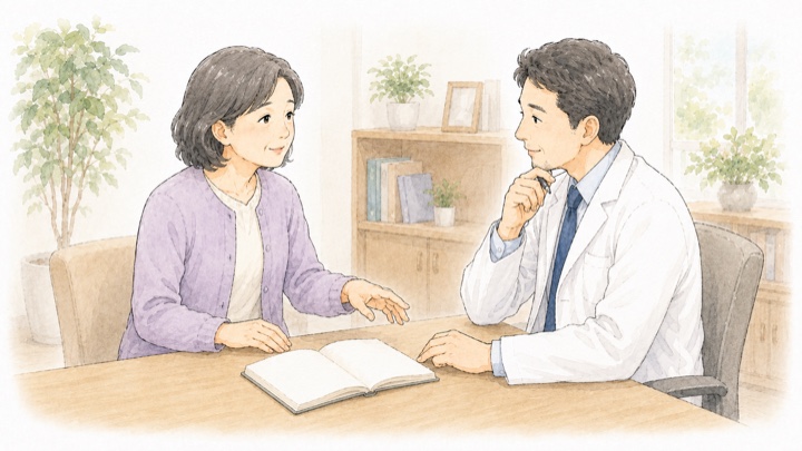問診シーン：医師が患者の症状を聞き取る場面