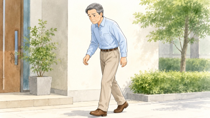 ヤールⅡ度：両側に症状が現れ姿勢がやや前傾するイメージ